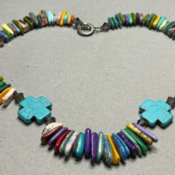 Gorgeous Colorful Turquoise, Howlite, and other Gems, 21" with a Toggle Clasp - Picture 8 of 10